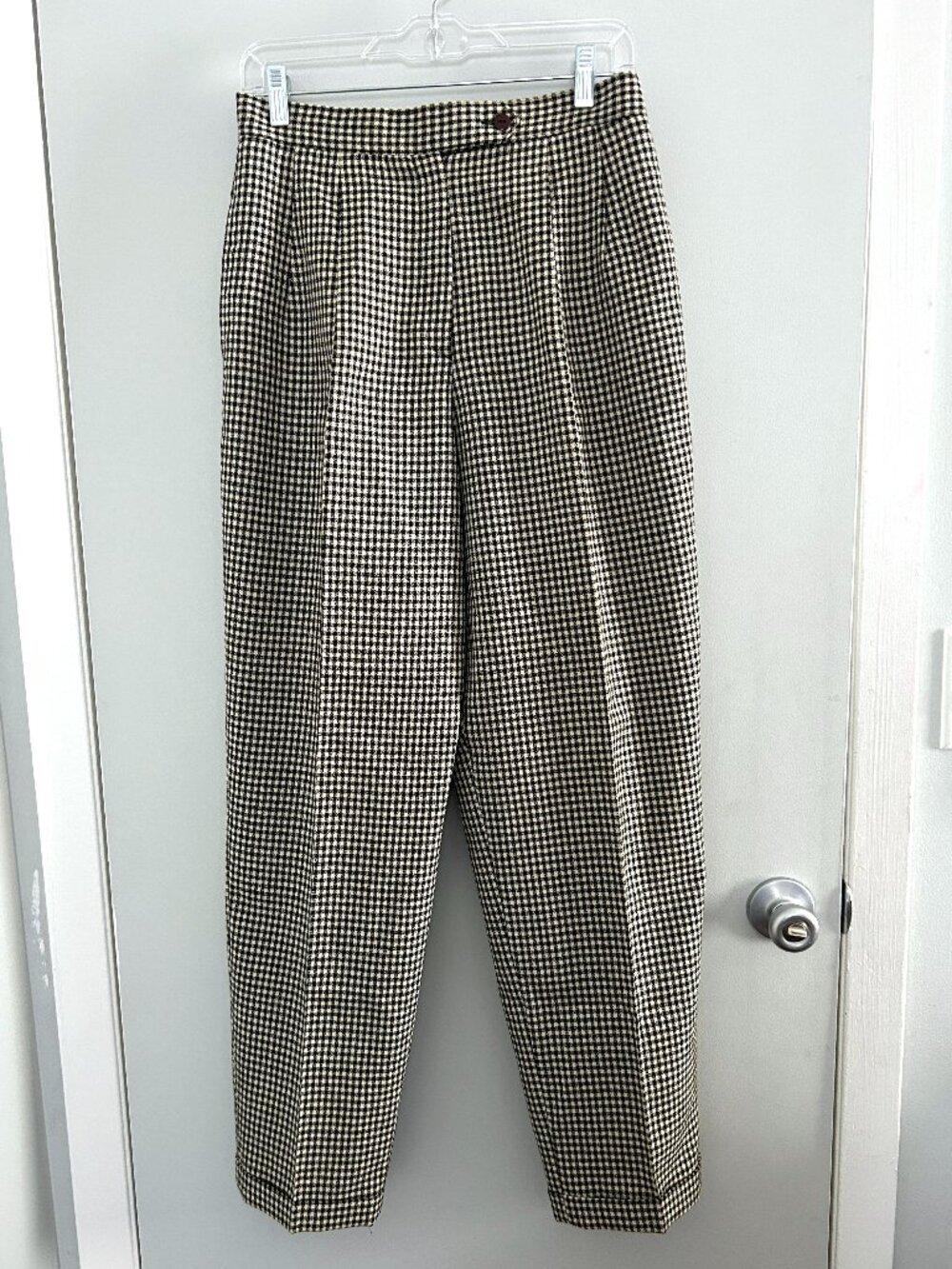 Vintage Giorgio Sant'Angelo Wool Houndstooth Pleated Tapered Trousers Size 10